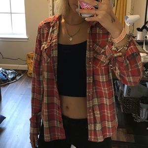 Pinkish-red flannel.